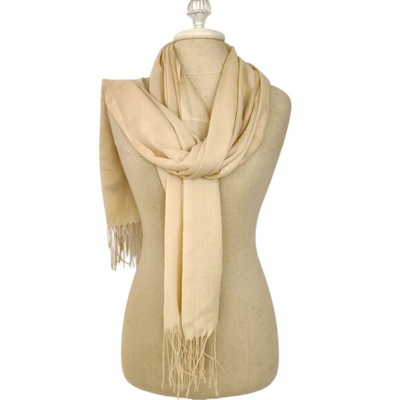 Cashmere Soft Shawl Fringe Buttery Yellow Rectangle Scarf Light Evening Wrap New - Picture 1 of 10